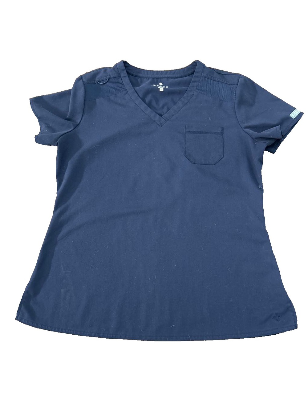 Med Couture Navy V-Neck Short Sleeve Pocket Top